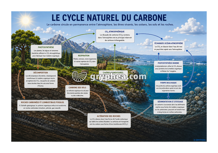 Le cycle naturel du carbone - Planche de synthèse - gryphea.org